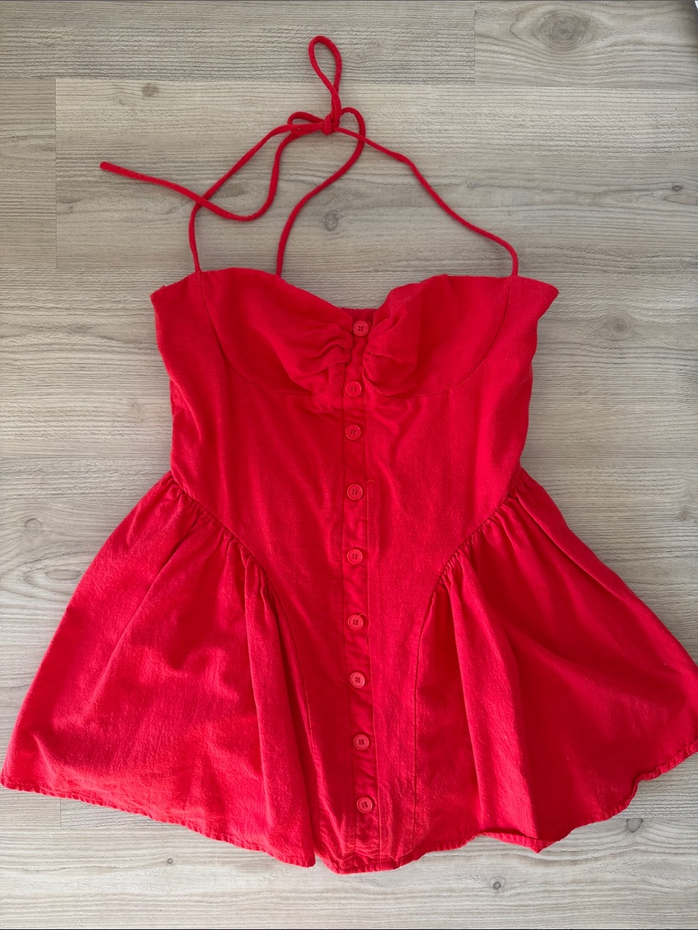 Runaway The Label Red Button-Front Halter Bustier Dress